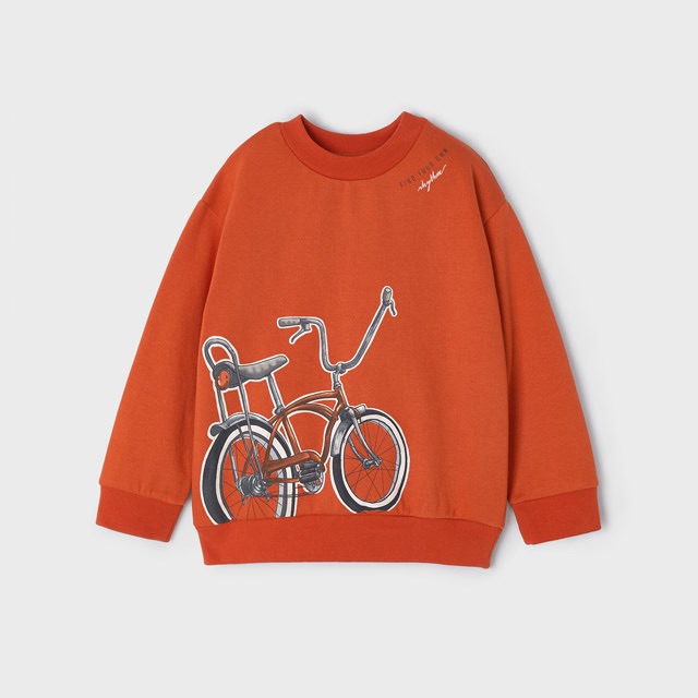Size 5 Boys Mayoral Vibrant Orange Kids Sweatshirt With Bicycle Design